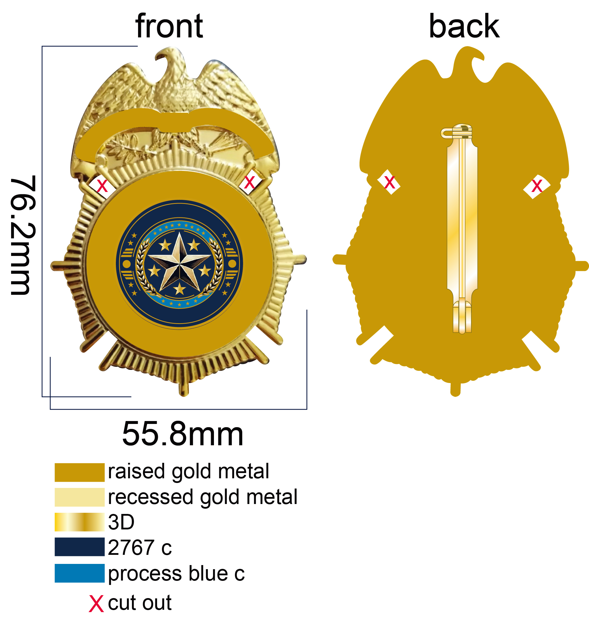 Custom Police Badge 6 size diagram
